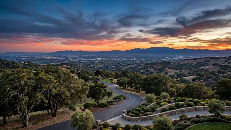Aerial view of Los Altos Hills, California — luxury real estate community