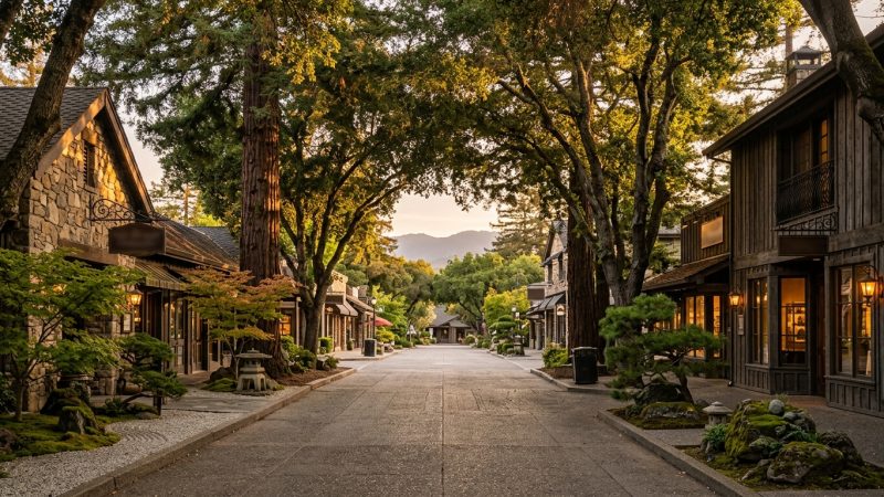 Aerial view of Saratoga, California — luxury real estate community