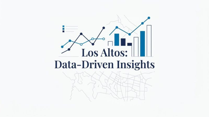 Blue line graphs and bar charts overlay a map, with text "Los Altos: Data-Driven Insights.
