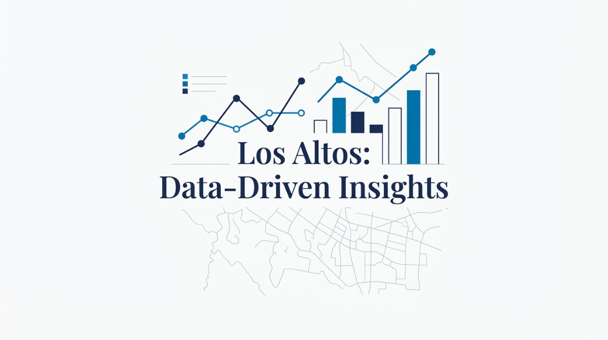 Blue line graphs and bar charts overlay a map, with text "Los Altos: Data-Driven Insights.